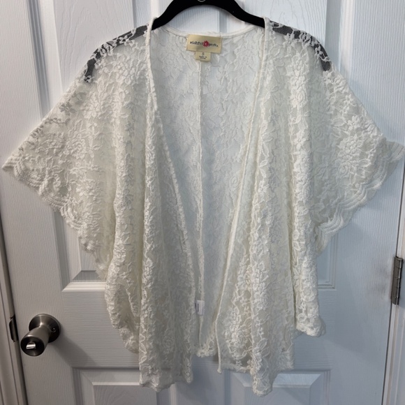 Wishful Park Size S Off-White Floral Lace Open Front Sheer Cardigan Kimono - Picture 1 of 5